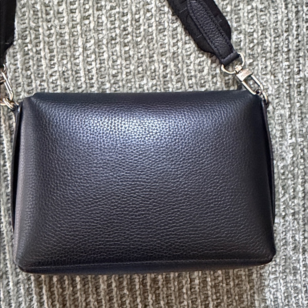 Prune Black Pebbled Crossbody Bag with Logo Strap - Picture 6 of 9